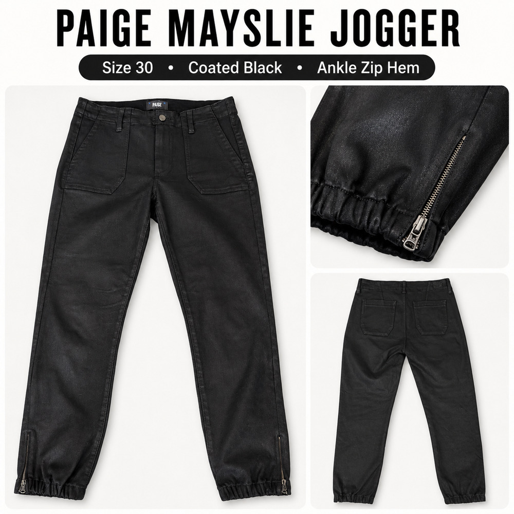 Paige Mayslie Jogger Jeans Womens 30 Black Fog Luxe Coated Utility Ankle 30x 26‎